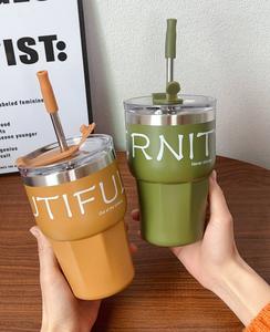 20OZ 600ML Nouvelle <span class=keywords><strong>tasse</strong></span> <span class=keywords><strong>à</strong></span> <span class=keywords><strong>café</strong></span> thermos en acier inoxydable <span class=keywords><strong>sur</strong></span> le bureau pour voiture avec paille en silicone - Product Image 4