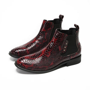 NA540 Borgoña primavera <span class=keywords><strong>botas</strong></span> de hombre vestido Formal remache Spike encaje cuero de vaca patrón de pitón <span class=keywords><strong>botas</strong></span> de ceremonia de boda de lujo - Product Image 1