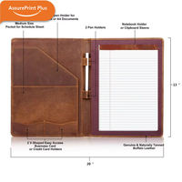 Portafolio Ejecutivo Retro de Cuero Crazy Horse, Cuaderno de Tapa Dura Cosido, Bolsillos de Almacenamiento, Portaplumas, para Oficina y Negocios