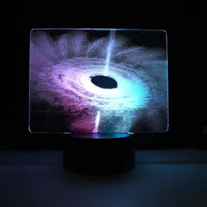 Universe Pattern Round Black Base Acrylic Night Lights Touch Sensor Acrylic Decorative 3D Children Lamp