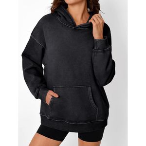 Sweat-shirt oversize pour femme en mélange de coton à manches longues avec poches, style délavé à l'acide, pour l'hiver - Product Image 2