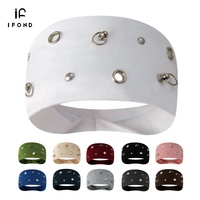 IFOND Fourniture en gros Bandeau large Y2K Punk à rivets avec petites œillets métalliques, en tissu extensible absorbant la transpiration, pour femmes