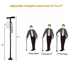 Canne pliante à quatre branches avec lumière LED, bâton de marche réglable en aluminium pour personnes âgées et handicapées - Product Image 6