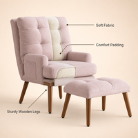 Fauteuil de salon moderne en bois, une place, capitonné, inclinable et extensible, avec dossier réglable en 3 positions, repose-pieds et rangement latéral, idéal pour appartement