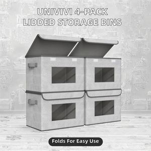 Set of 3 Modern Rectangular Wardrobe Storage <b>Bins</b> with Lid Dual Handles Clear Window Clothes Organizer Boxes for <b>Bedroom</b> Home - Product Image 4