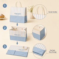Sac de boulangerie rayé bleu clair avec poignées, emballage de qualité supérieure, écologique, de qualité alimentaire, pour tartes aux œufs, pâtisseries feuilletées, logo personnalisé