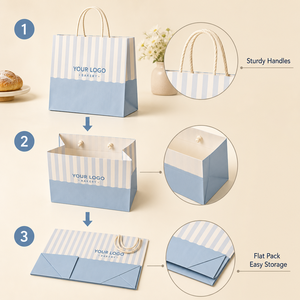 Bolsa <span class=keywords><strong>de</strong></span> Panadería Azul Claro con Rayas <span class=keywords><strong>y</strong></span> Asas, Ecológica, <span class=keywords><strong>de</strong></span> Grado Alimenticio, para Empacar Tartas <span class=keywords><strong>de</strong></span> Huevo <span class=keywords><strong>y</strong></span> <span class=keywords><strong>Hojaldre</strong></span>, con Logotipo Personalizado - Product Image 4