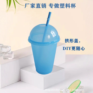 <b>Plastic</b> Milk Tea <b>Cup</b> 475ML Single Layer With Lid And Straw For Party Unisex Eco Friendly Drinkware Set - Product Image 4