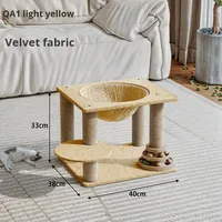 Arbre à chat intégré en bois de grande taille, gain de place, avec griffoir, plateforme de saut, maisonnette et jouet interactif