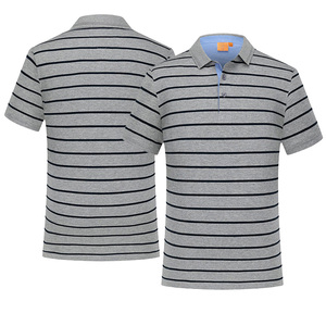 100% Cotton High Quality Short-Sleeved Work Lapel Polo Shirts Custom Embroidered Logo Group Uniform Striped Men's Polo T-shirts