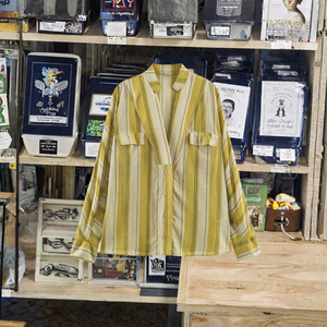 Chemise boutonnée en lin rayé pour femmes, manches longues, coupe ample décontractée, haut de printemps et d'été avec poches, col chemise - Product Image 3