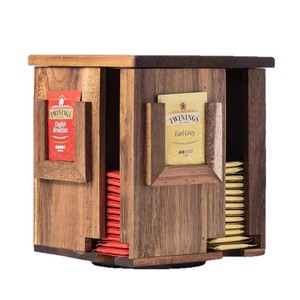 Caja de almacenamiento de bolsas de té de madera, organizador giratorio de escritorio para bolsas de café y azúcar, organizador de oficina con forma de polígono de madera maciza - Product Image 1