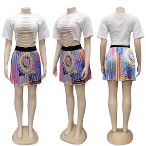 Top con estampado africano y Falda plisada para mujer, conjunto de ropa de talla grande, 2 piezas, gran oferta - Product Image 6