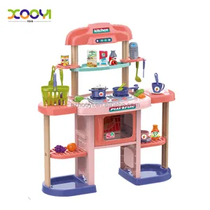 Large pink girls kitchen toys pretend play children electric modern kitchen kitchens toy set for girls kids with light sound