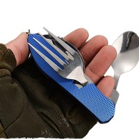 Ensemble de couverts compact en acier inoxydable pour l'extérieur avec couteau pliant détachable, cuillère, fourchette et ouvre-boîte pour le camping, la randonnée et les voyages