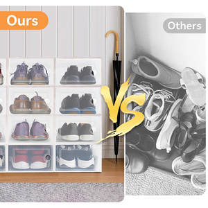 12 Pack Clear <b>Plastic</b> Shoe Storage <b>Boxes</b> Stackable Shoe Organizer with Lids for Closet & Entryway - Product Image 4
