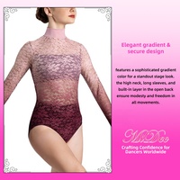Maillot de Ballet para Mujer MiDee con Capa Integrada, Color Degradado, Cuello Alto, Manga Larga y Espalda Descubierta para Bailarinas Profesionales