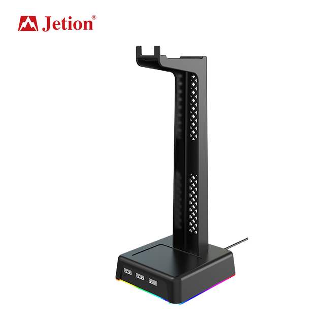 Gaming Headset Stand with 3-Port USB 2.0 Hub & RGB Light Base, 285mm PC Computer Headphone Holder Desk Organizer PJT-OQT3686