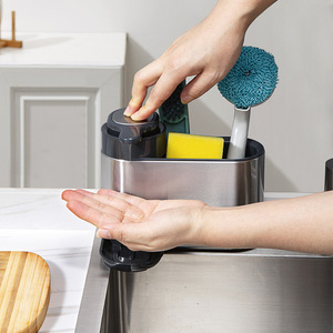 Étagère de rangement pour évier en acier inoxydable, ovale, multifonctionnelle, porte-savon à vaisselle avec couvercle en plastique et plateau d'égouttage pour ustensiles de cuisine - Product Image 4