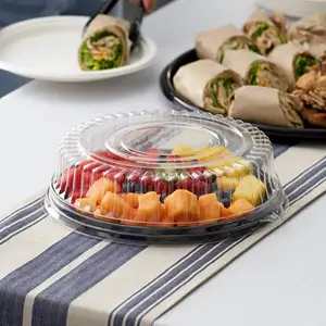Blister Round Cheesecake Container With Dome Lid Fruit Salad Box Pie Box Black PET Plastic 12" Thermoform Catering Deli Tray