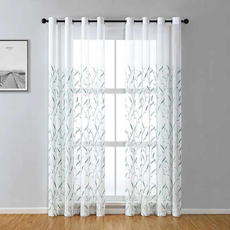 Venta al por mayor orejas de trigo bordado sala de estar ventana cortinas de tul transparente cortinas Rideau Voilage diseño bordado