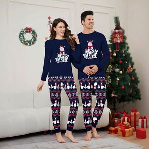 Vêtements de nuit pour femmes Factory Direct Christmas Parent-Child Clothing Explosion Autumn Wind <span class=keywords><strong>Homewear</strong></span> Polar Bear Printed Blue Suit - Product Image 3