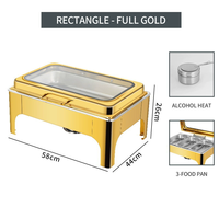 Plat de service rectangulaire de luxe 9L doré pour buffet, chauffe-plats pour hôtels et restaurants