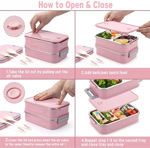 กล่องข้าว กล่องข้าวสำหรับผู้ใหญ่ กล่องใส่อาหารกลางวันสำหรับเด็กไปโรงเรียน มี 2 ช่อง พร้อมช่องในสแตนเลส - Product Image 4