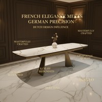 Mesa de Comedor Moderna Extensible Rectangular con Base de Madera Cepillada a Cuadros Grises Única 2026, con Tapa de Losa de Roca Ecológica para Hotel