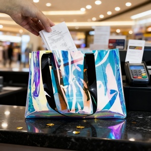 Grand sac fourre-tout holographique brillant en PVC avec poignée, parfait pour les emballages cadeaux, les festivals, les anniversaires, les mariages et les achats. - Product Image 1