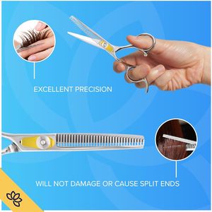 Tijeras de peluquería para diestros de 8.34 pulgadas, para entresacar, con hoja de acero inoxidable de borde afilado tipo cuchilla de afeitar, 30 dientes y mango largo - Product Image 6