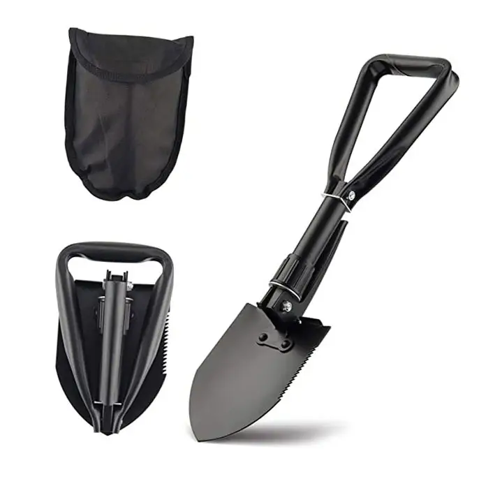 Best Folding Camping Shovel High Carbon Steel Entrenching Tool Trifold Handle Shovel with Cover, black and green