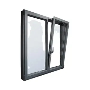 Estándar de América del Norte NFRC Marco estrecho Vidrio Rotura térmica Ventanas de aluminio negro Aluminio Inclinación y giro Ventanas