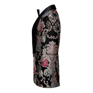 Traje <span class=keywords><strong>HD206</strong></span> para Hombre, Negro con Estampado Plateado, Trajes para Hombre, Terno Masculino, Esmoquin para Hombre, Trajes para Fiesta de Graduación, Traje Floral para Novio de Boda - Product Image 4