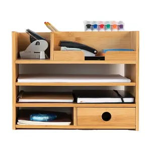 Bamboo Desk Organizer-Holz-Desktop-Schubladen und Fächer für die Organisation von Schreibwaren, Dokumenten