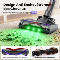 Aspirateur balai sans fil flexible avec filtration HEPA, forte aspiration 60KPa, autonomie 80 min, pour la maison, poils d'animaux et tapis