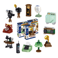 12 styles rétro années 90, mini-ornements de blocs de construction vintage (typewriter, gramophone, téléphone) pour décoration de bureau