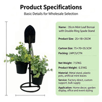 Plantes artificielles de Bonsaï à la menthe avec feuilles émaillées, support double anneau pour plantes, fausse plante en pot pour la maison, le bureau, la table ou la cour