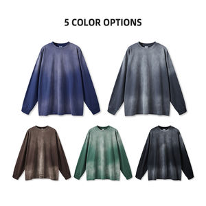 T-shirt à manches longues W0018 260g 100% coton col rond gris délavé style streetwear ample décontracté sport délavé à l'acide - Product Image 2