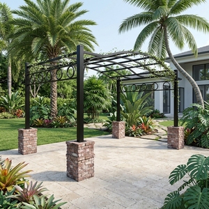 Pergola Contemporanea Impermeabile <span class=keywords><strong>in</strong></span> Acciaio con Arte <span class=keywords><strong>in</strong></span> <span class=keywords><strong>Ferro</strong></span> Battuto Resistente alla Ruggine <span class=keywords><strong>per</strong></span> Giardino Esterno, Hotel e Cortili - Product Image 2
