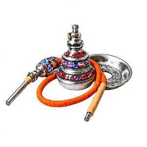 Cachimba cuadrada de acero inoxidable con incrustaciones de nácar |   Cachimba Decorativa Árabe Hecha a Mano con Incrustaciones Coloridas - Product Image 2