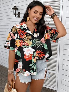 INS Fashion Plus <span class=keywords><strong>camicia</strong></span> a spalla scesa con stampa tropicale <span class=keywords><strong>senza</strong></span> Top in Chiffon <span class=keywords><strong>camicia</strong></span> a maniche corte stampata camicetta da <span class=keywords><strong>donna</strong></span> - Product Image 3