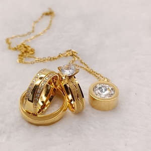 Australia consorte alleanze in acciaio inox 24K oro placcato anelli Dubai anello nuziale promessa fidanzamento set da sposa ciondolo amore - Product Image 5