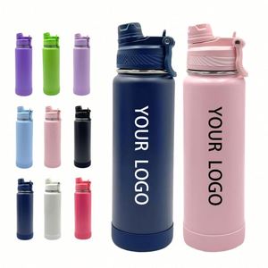 Custom logo 1L Leak-Proof Stainless Steel Sport Travel School 32oz 1000ml Insulated Water Bottle with 2-in-1 Straw and Spout Lid - Product Image 1