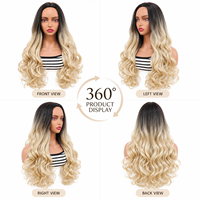 Perruque synthétique longue ondulée Ombré blond racine noire, raie au milieu, en fibre résistante à la chaleur, aspect naturel pour femmes, fournisseur en gros