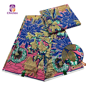 Nouveau Tissu Africain Original <span class=keywords><strong>en</strong></span> Wax <span class=keywords><strong>Pagne</strong></span> Ankara de Luxe Grand Super Pailleté de 6 Yards, Motif Fleurs pour Robes Nigeria Batik - Product Image 5