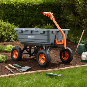 Carrello da Giardino con Ruote da 13 Pollici, Telaio in Acciaio, Piattaforma a Quattro Ruote, Maniglia Convertibile, Facile Montaggio, 2 in 1 - Product Image 2