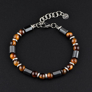 Perles En Acier Inoxydable Oeil De Tigre Perlé Bracelet Conception À La Mode pour Hommes Femmes Noir Gallstone Bracelet En Gros - Product Image 1