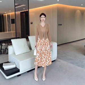 Abito da donna elegante e modesto a pieghe in raso di media lunghezza con stampa floreale Casual per la chiesa vestito da ufficio per il servizio di <span class=keywords><strong>domenica</strong></span> - Product Image 2