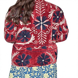 Women's Khushbu Handicraft Rajasthani Embroidered Polyester/Rayon Velvet <b>Mandarin</b> <b>Collar</b> Floral Winter Breathable Varsity <b>Jacket</b> - Product Image 1
